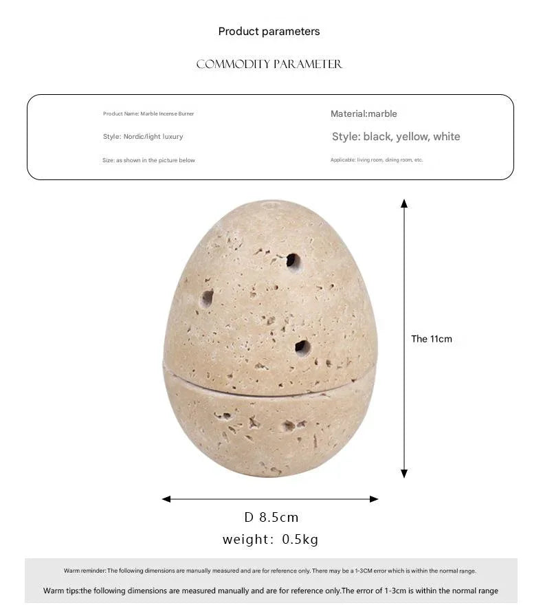 Natural Marble Incense Burner Egg Shape