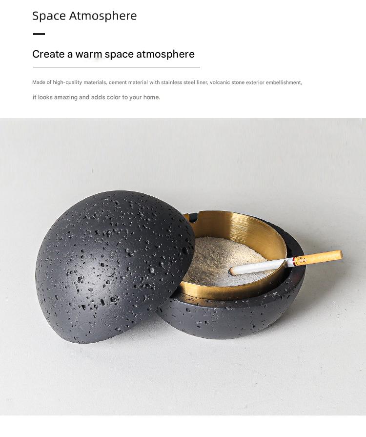 Nordic Design Volcanic Stone Spherical Cement Ashtray Home & Hotel
