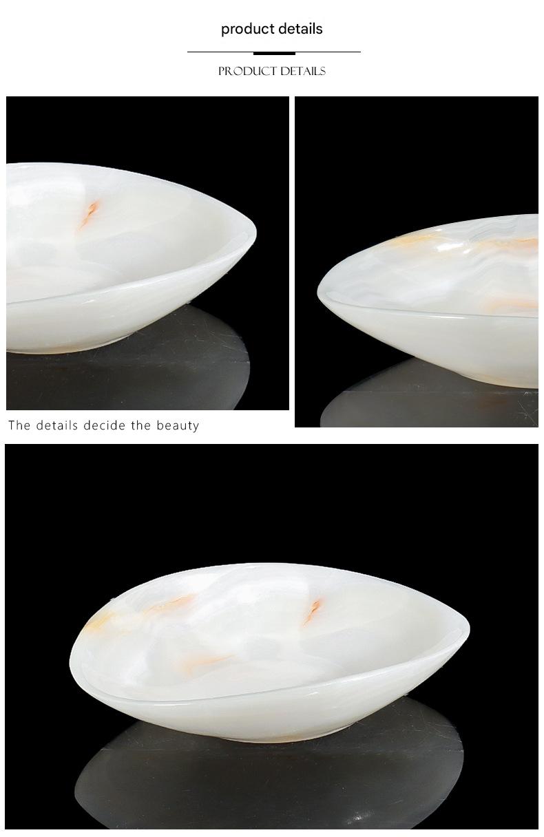 Light Luxury Marble Fruit Plate Natural White Jade Decorative Bowl