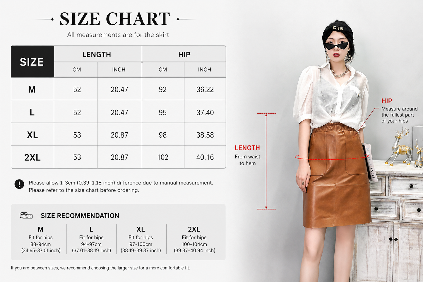 Brown genuine leather skirt with high waist leather skirt styling and soft sheepskin feel