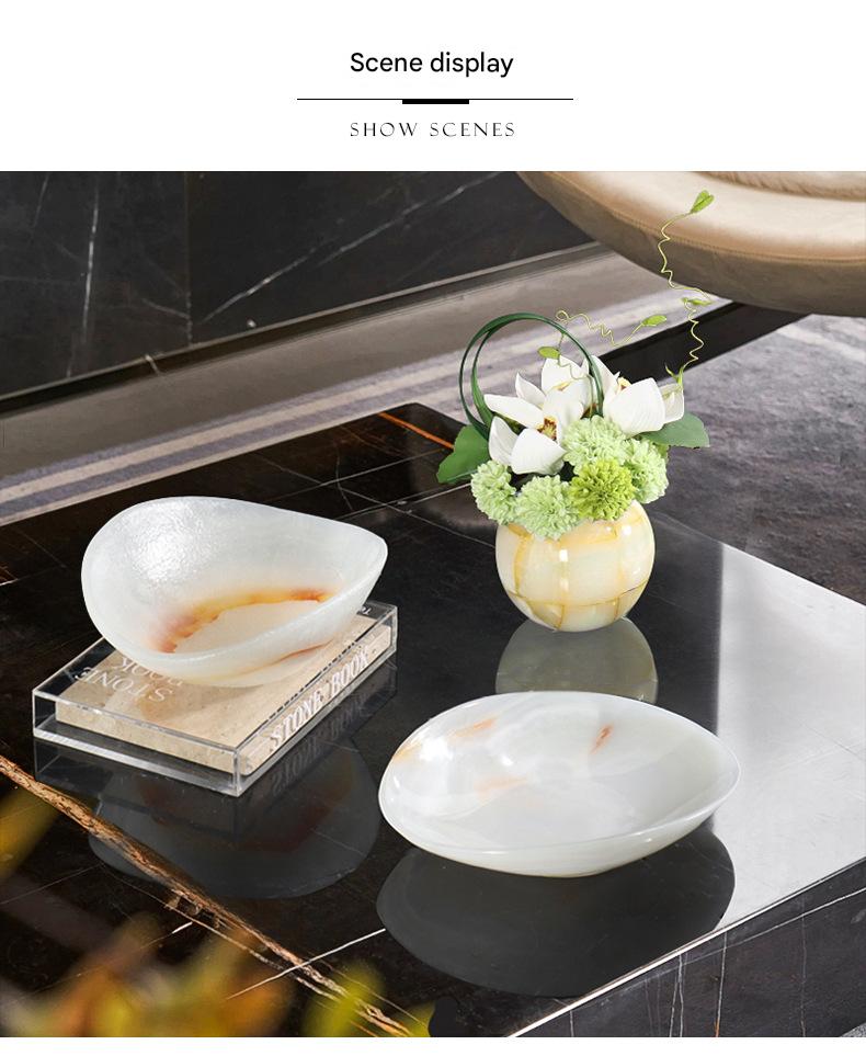 Light Luxury Marble Fruit Plate Natural White Jade Decorative Bowl