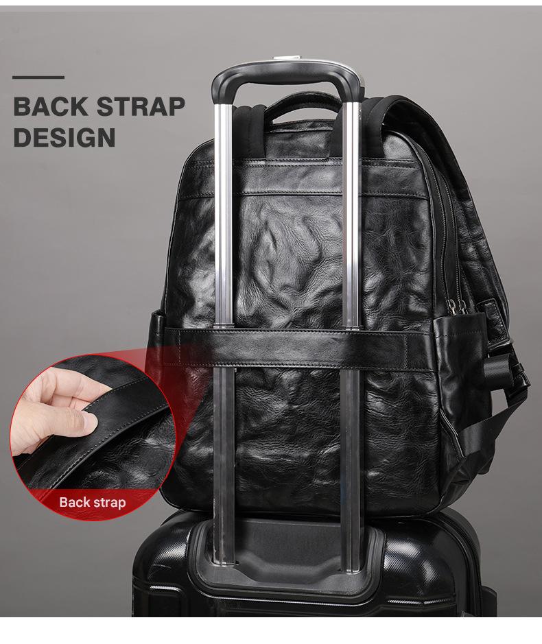 Genuine Black Leather Men’s Backpack with Trolley Sleeve