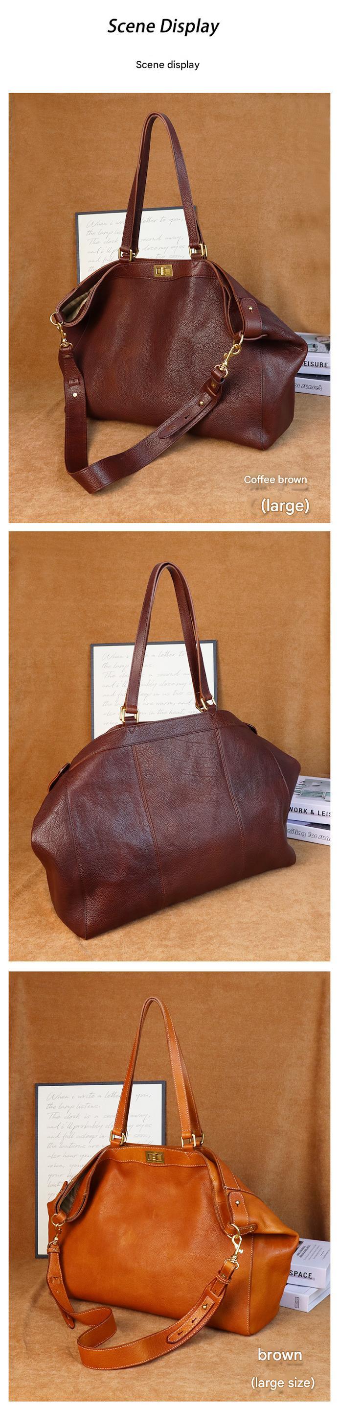 Large leather travel tote bag