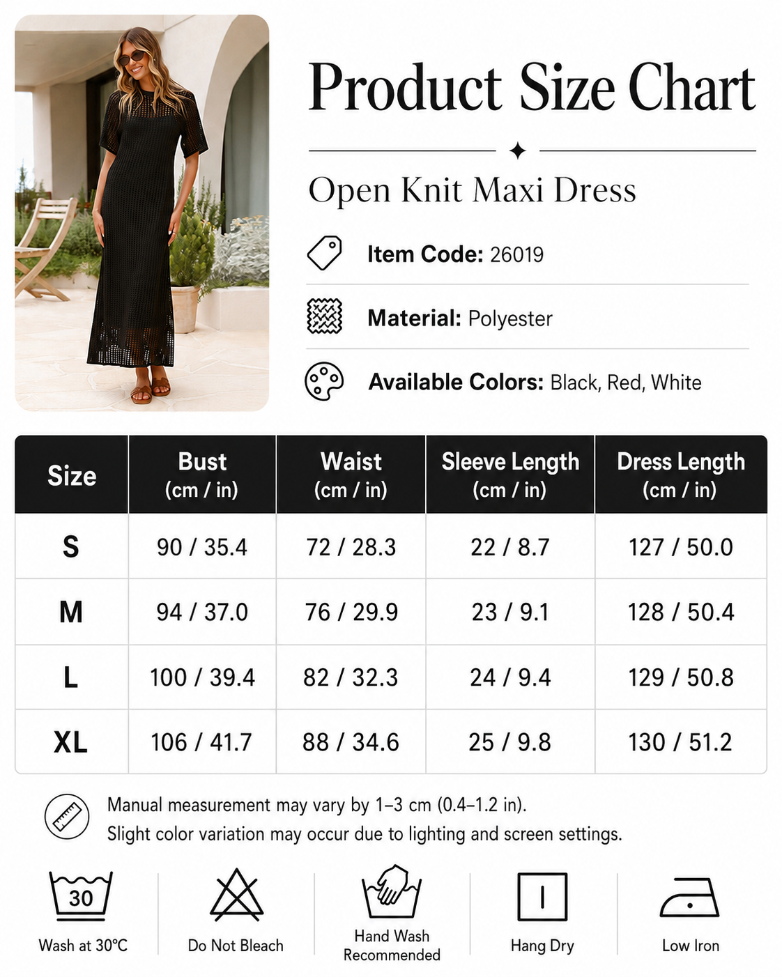 Women’s Round-Neck Hollow-Out Crochet Maxi Beach Cover-Up Dress with Short Sleeves