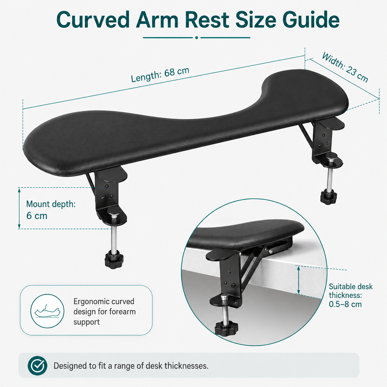 Leather desk arm rest clamp support