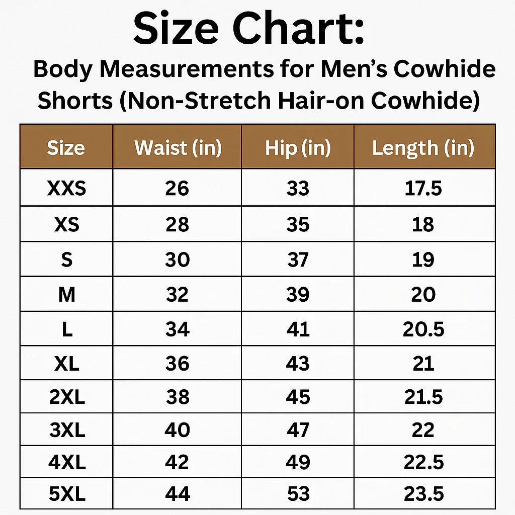 Mens Cowhide Shorts Hair On Hide Cow Fur Leather