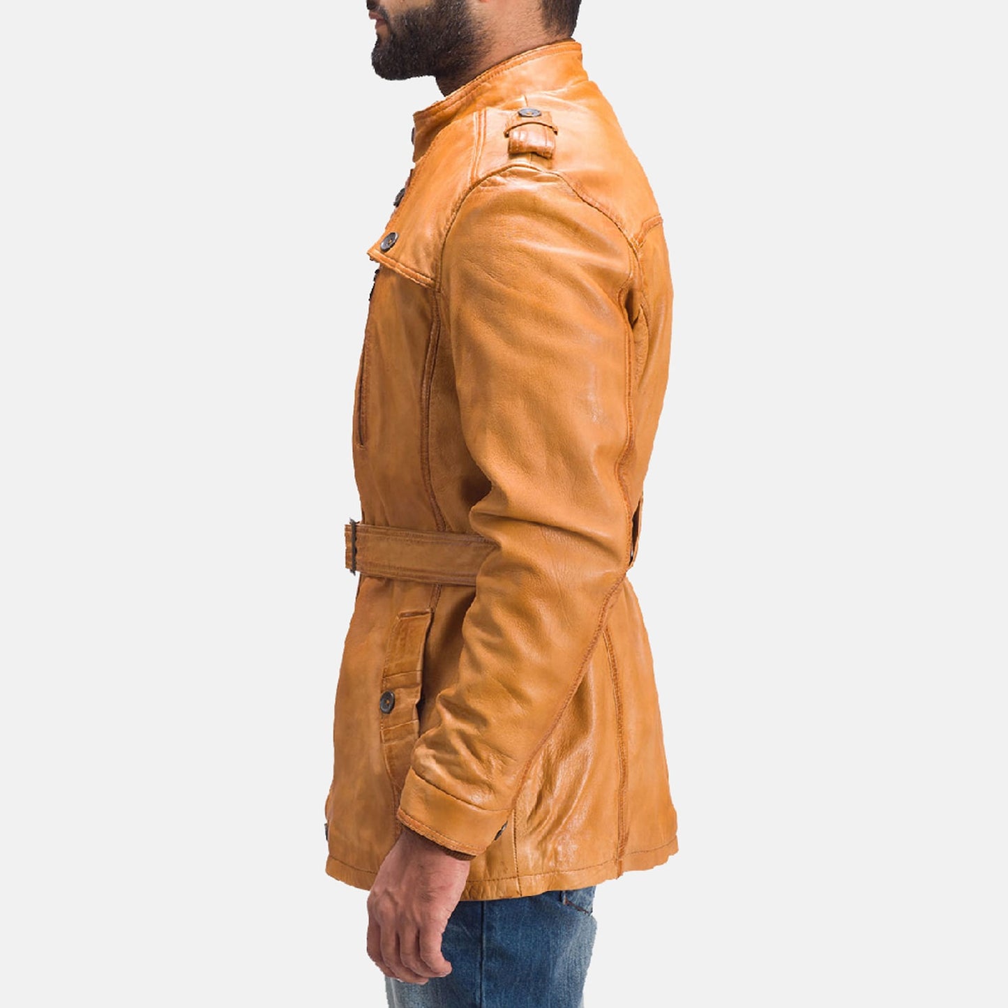 Classic leather hunting jacket with a zip-up front and spacious utility pockets, displayed on a mannequin.