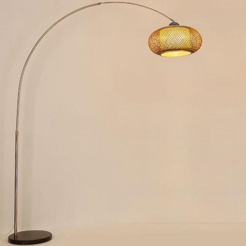 Japandi Rattan Dome Shade Bamboo Arc Floor Lamp