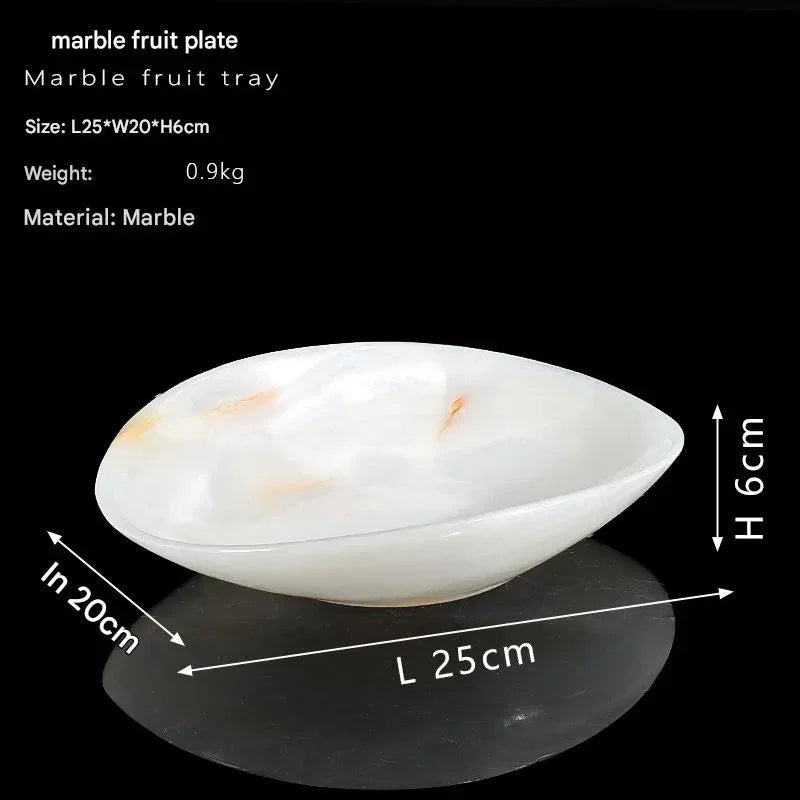 Light Luxury Marble Fruit Plate Natural White Jade Decorative Bowl
