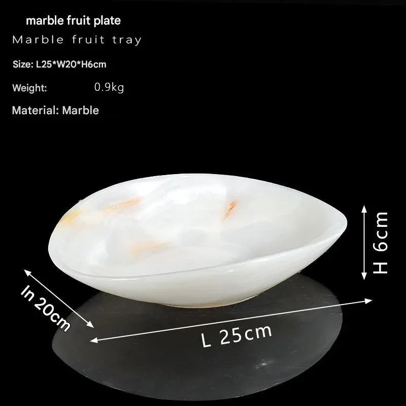 Light Luxury Marble Fruit Plate Natural White Jade Decorative Bowl
