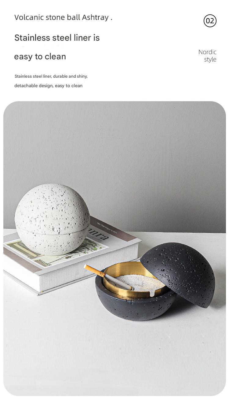 Nordic Design Volcanic Stone Spherical Cement Ashtray Home & Hotel
