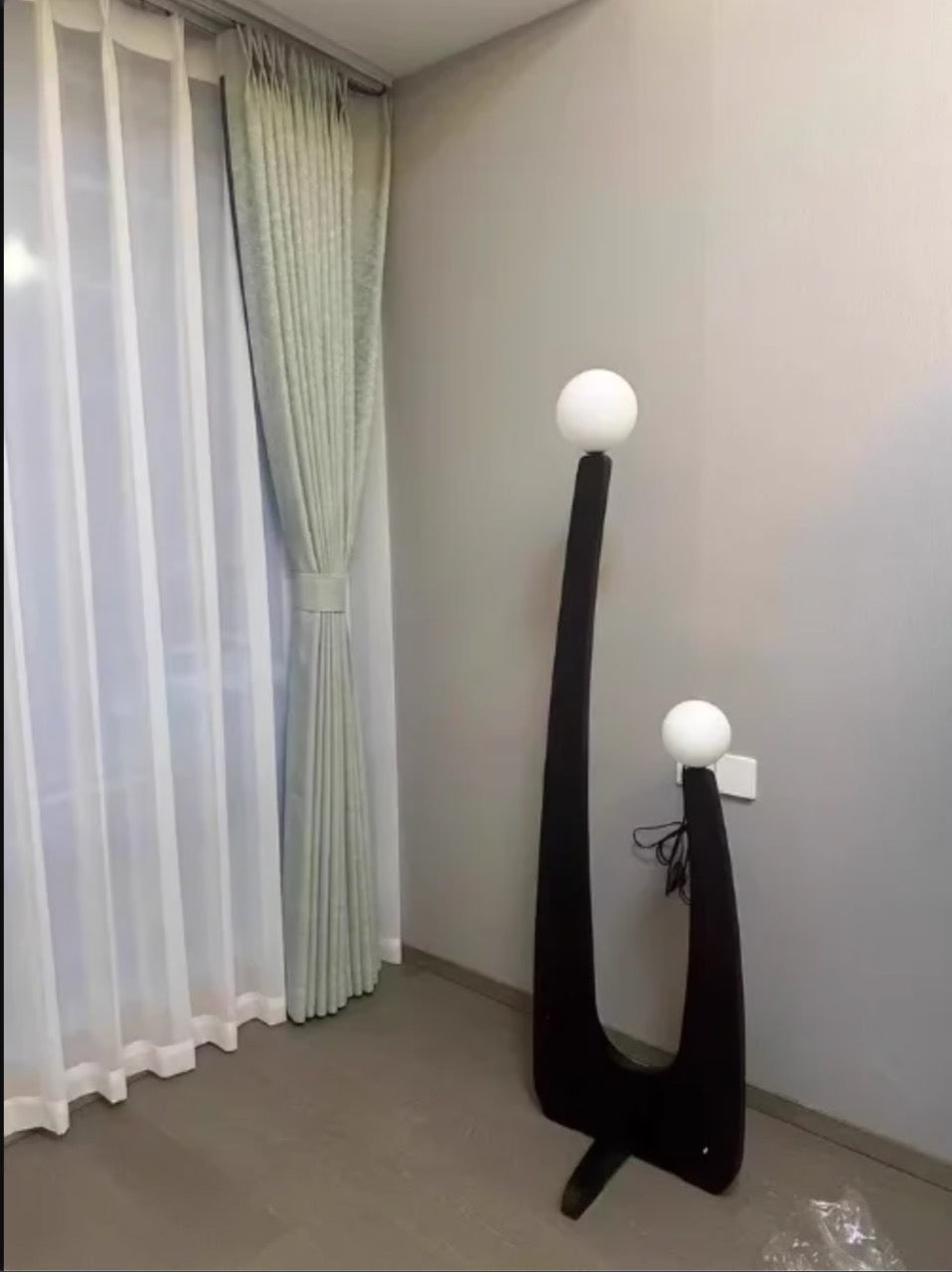 Modern Minimalist Walnut Solid Wood Floor Lamp with Dual Glass