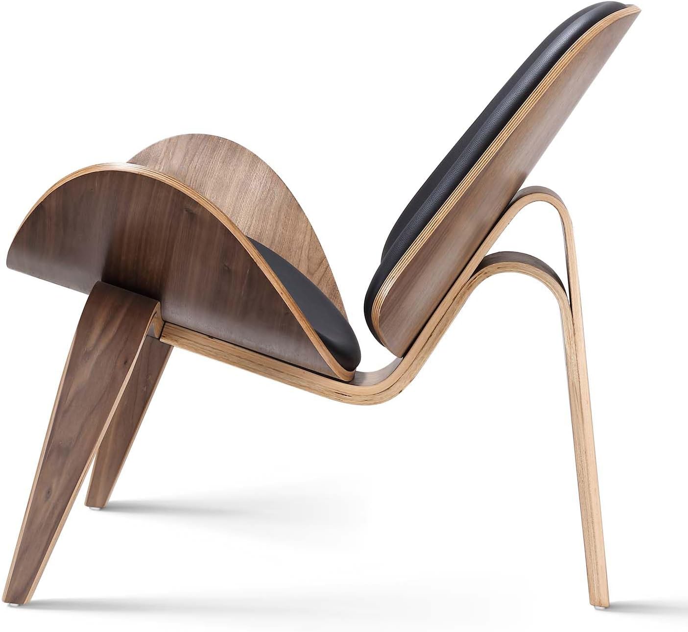 Mid century solid wood leather shell lounge chair