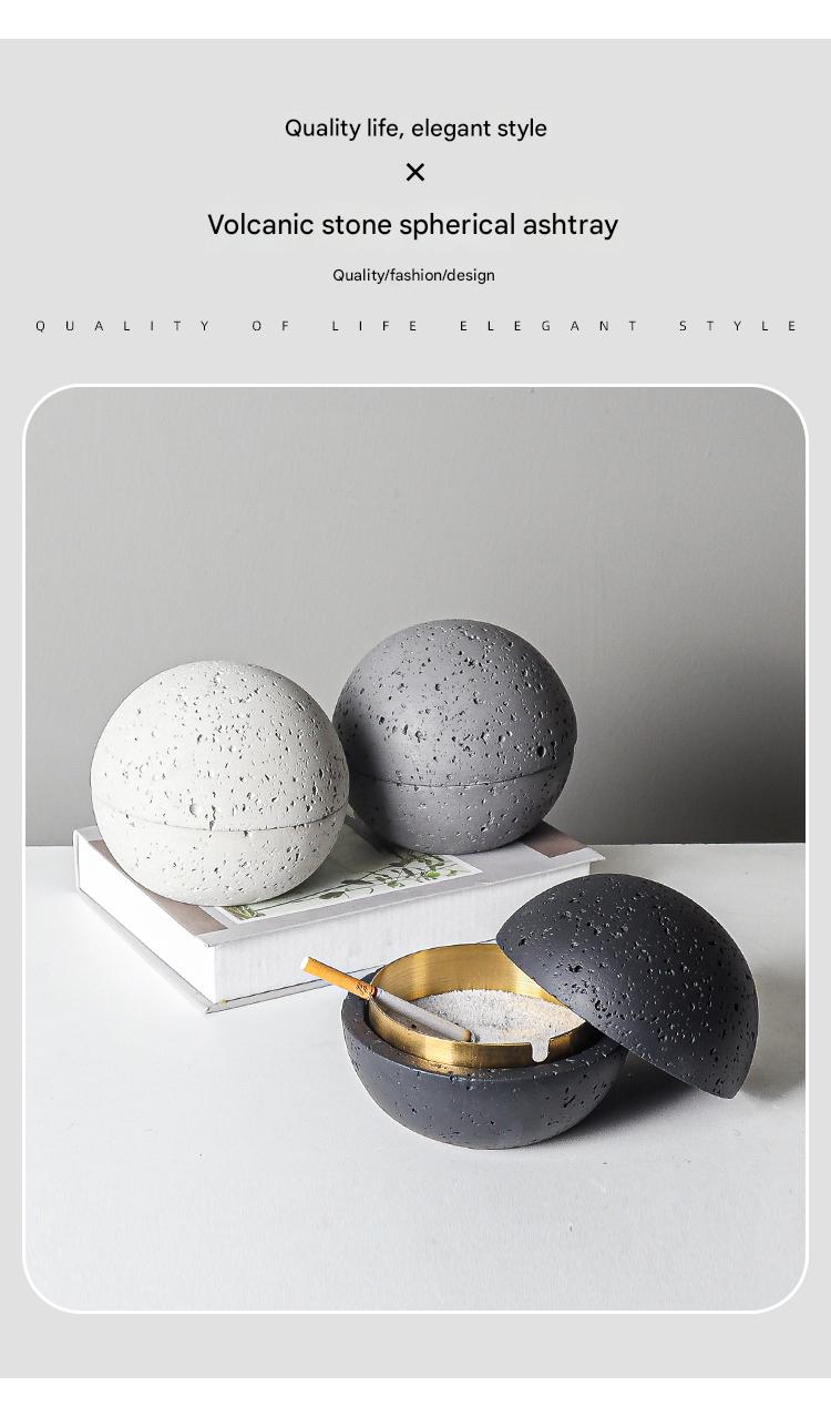 Nordic Design Volcanic Stone Spherical Cement Ashtray Home & Hotel