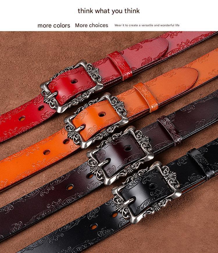 women carved genuine leather wide belt