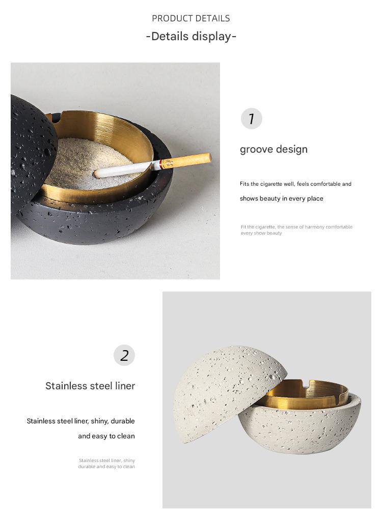 Nordic Design Volcanic Stone Spherical Cement Ashtray Home & Hotel