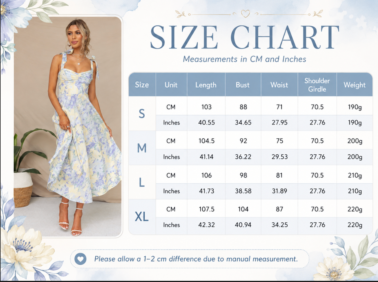Floral midi sundress with tie straps and v neckline