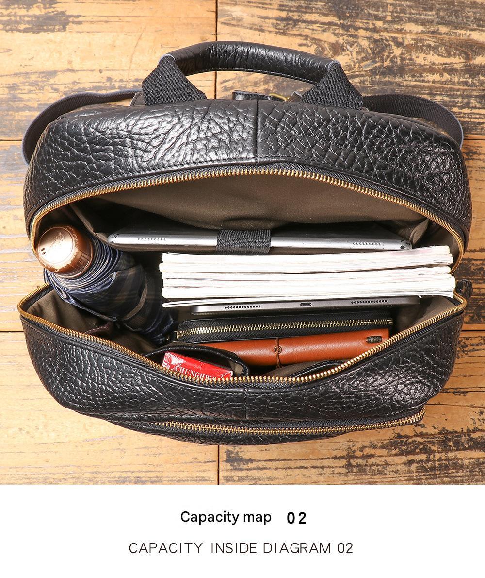 Men’s Genuine Leather Black Backpack with Trolley Sleeve
