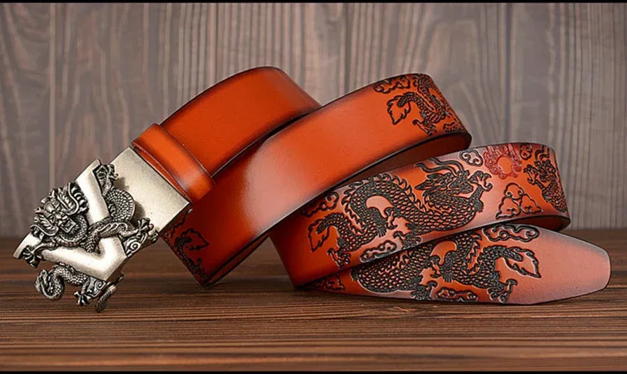 Men Dragon Leather Belt with Automatic Buckle