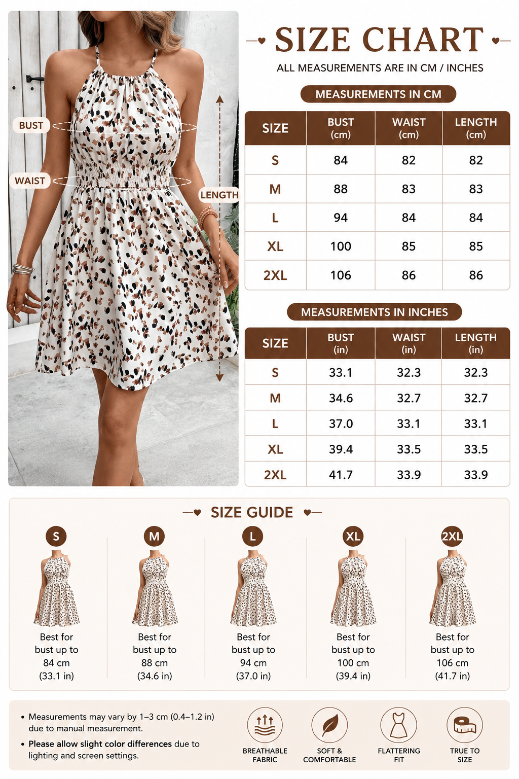 Halter cocktail dress with smocked waist