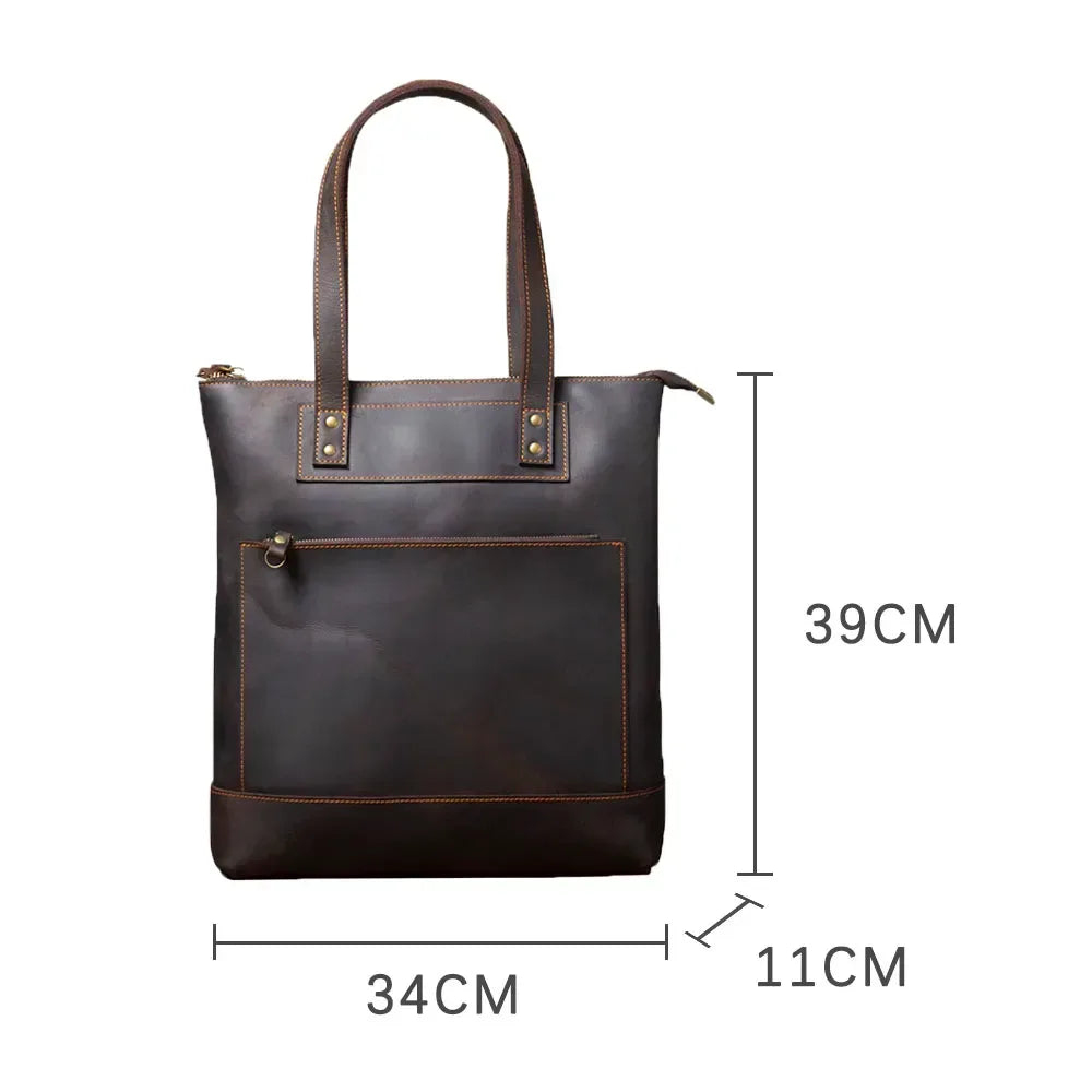Men’s Leather Tote Bag in Dark Brown Full-Grain Cowhide
