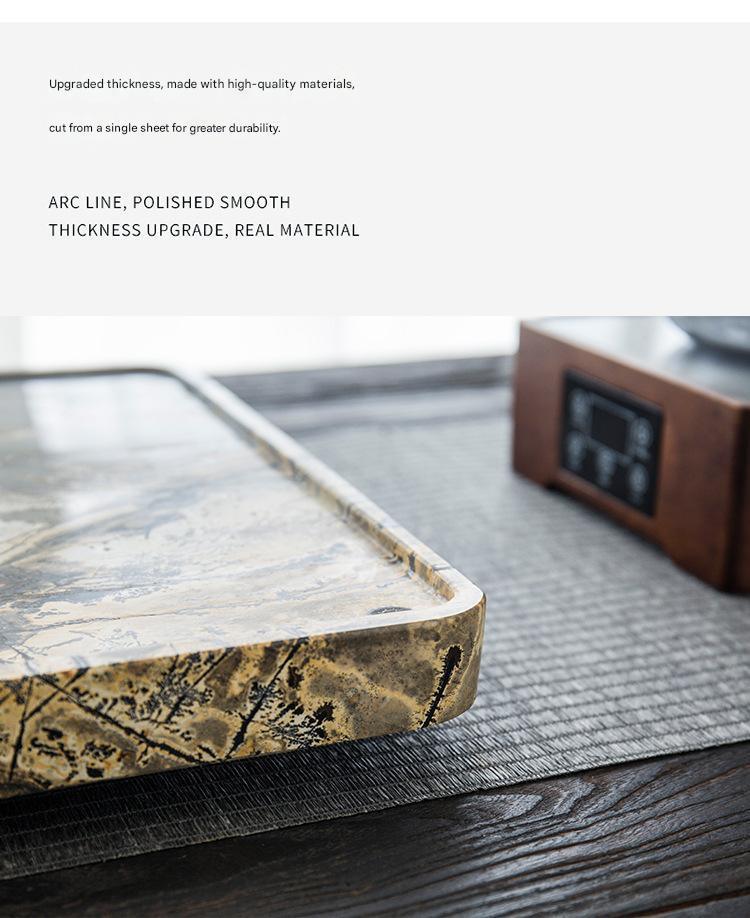 Black Grey Gold Stone Tea Tray for Gongfu Brewing - Boho Living Room