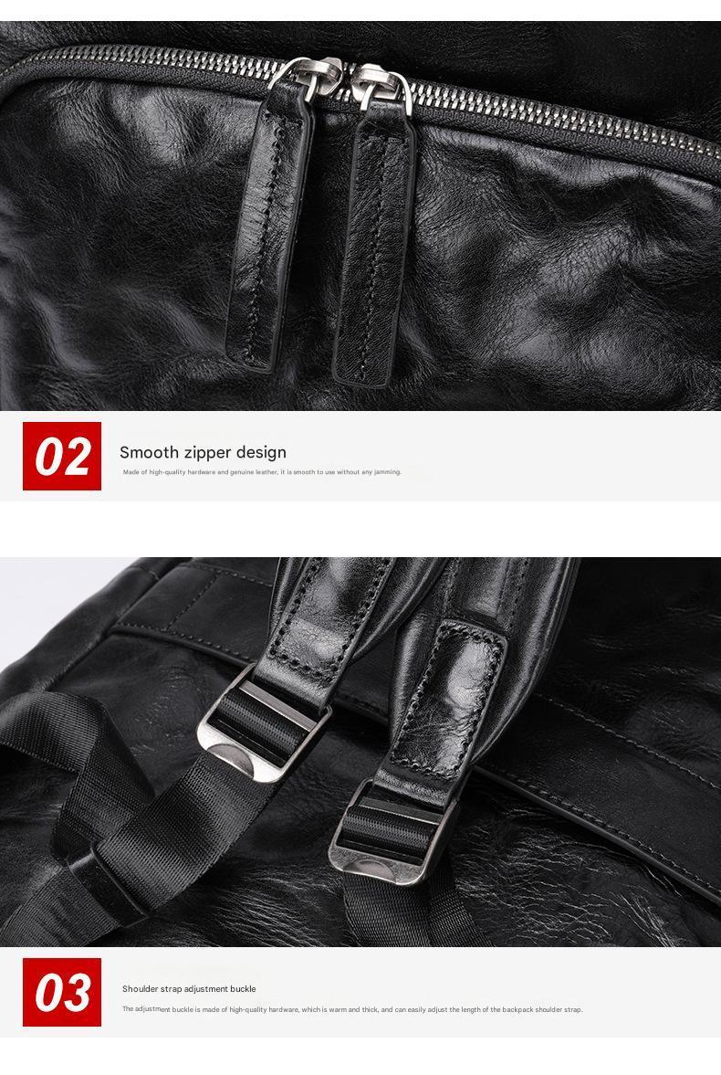 Genuine Black Leather Men’s Backpack with Trolley Sleeve