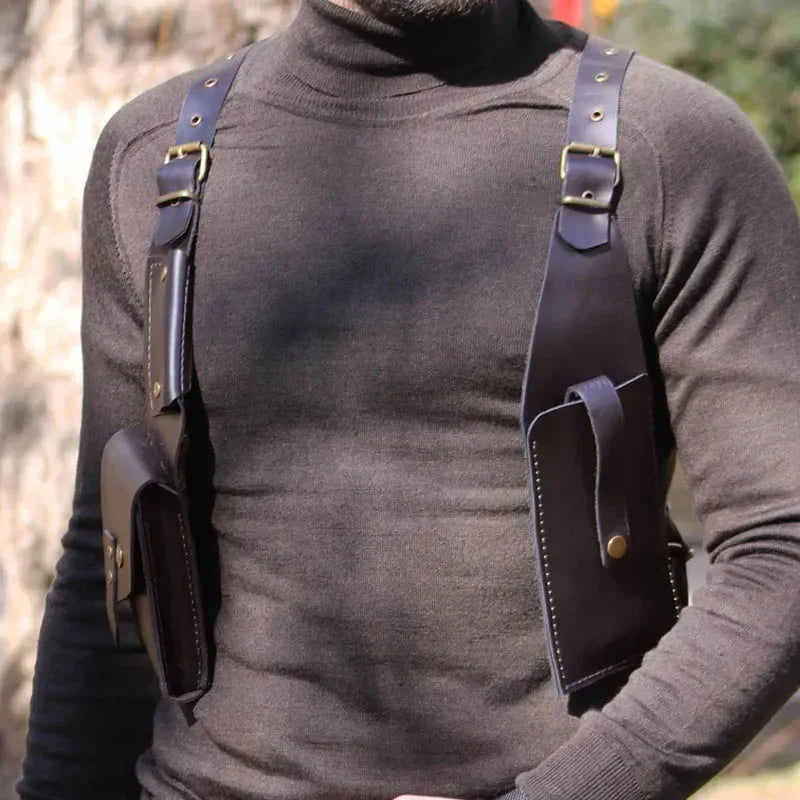 Men’s PU Leather Shoulder Holster Bag with Dual Pouches