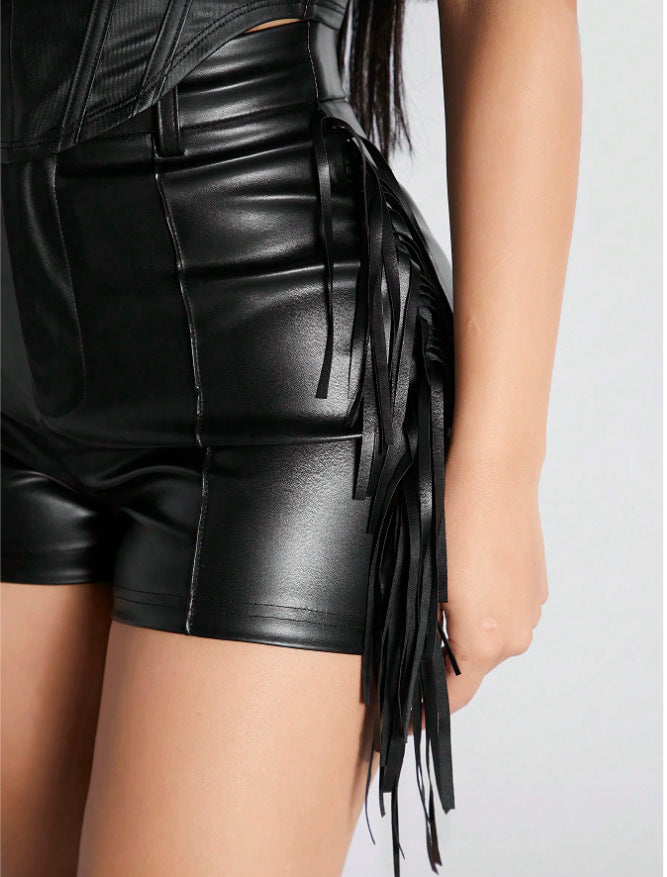 faux leather shorts for women with fringe