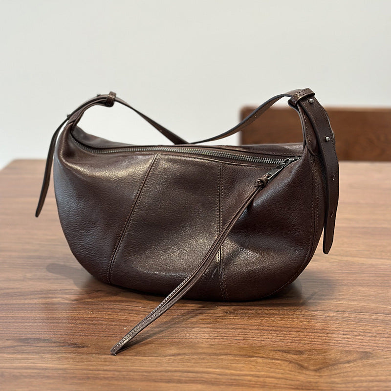 Brown Full Grain Leather Messenger Crossbody Bag for Women