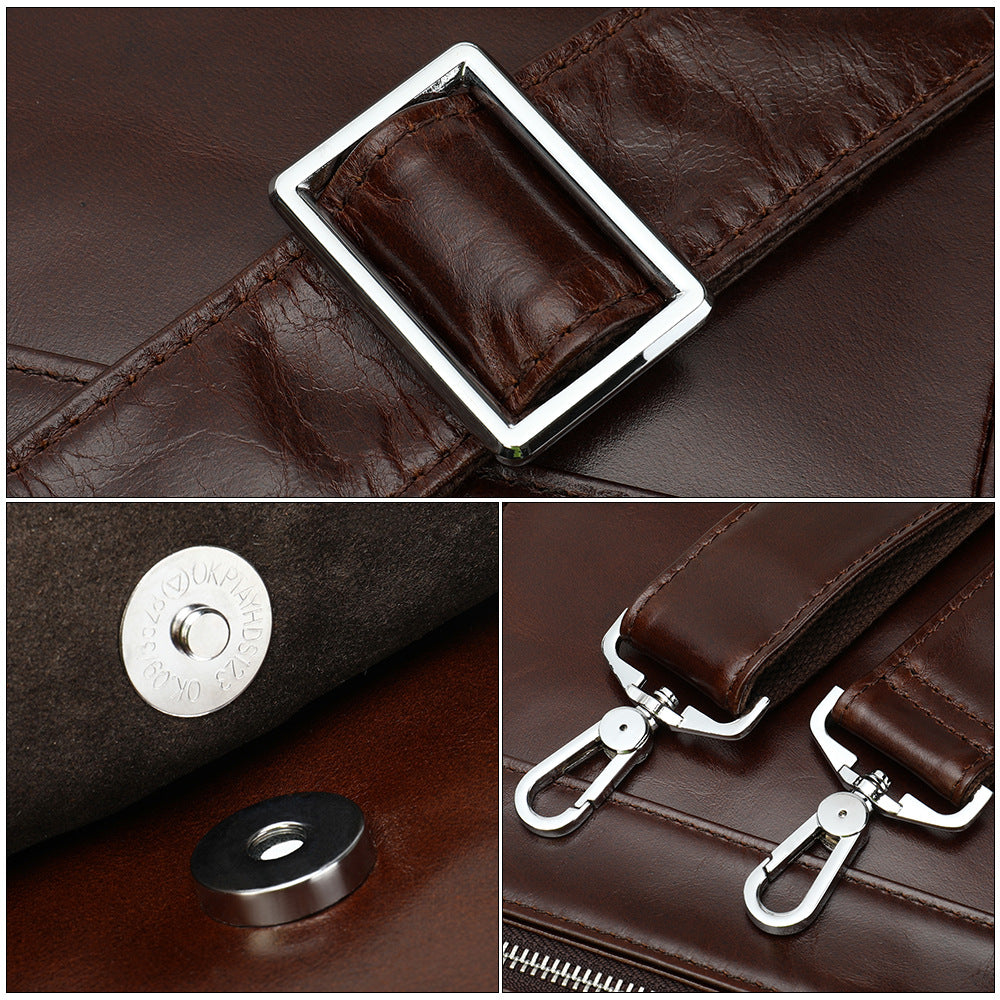 Genuine Leather Office Briefcase Bag with Suitcase Sleeve