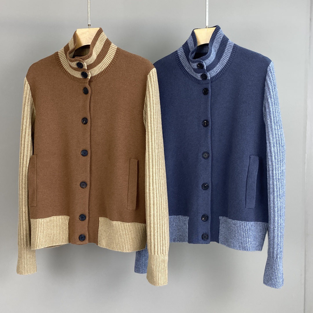 Women’s Cashmere Suede Stitching Cardigan Jacket