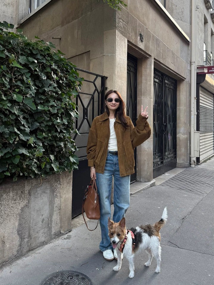 Brown Modern Biker Oversized Suede Jacket Women