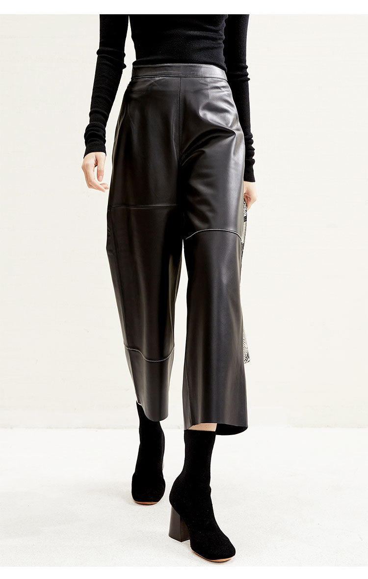 High Rise Leather Elephant Style Pants Straight Leg Midi Culotte