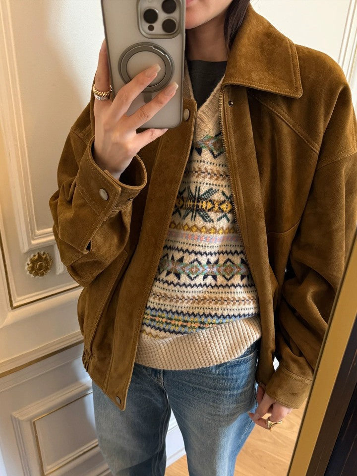 Brown Modern Biker Oversized Suede Jacket Women