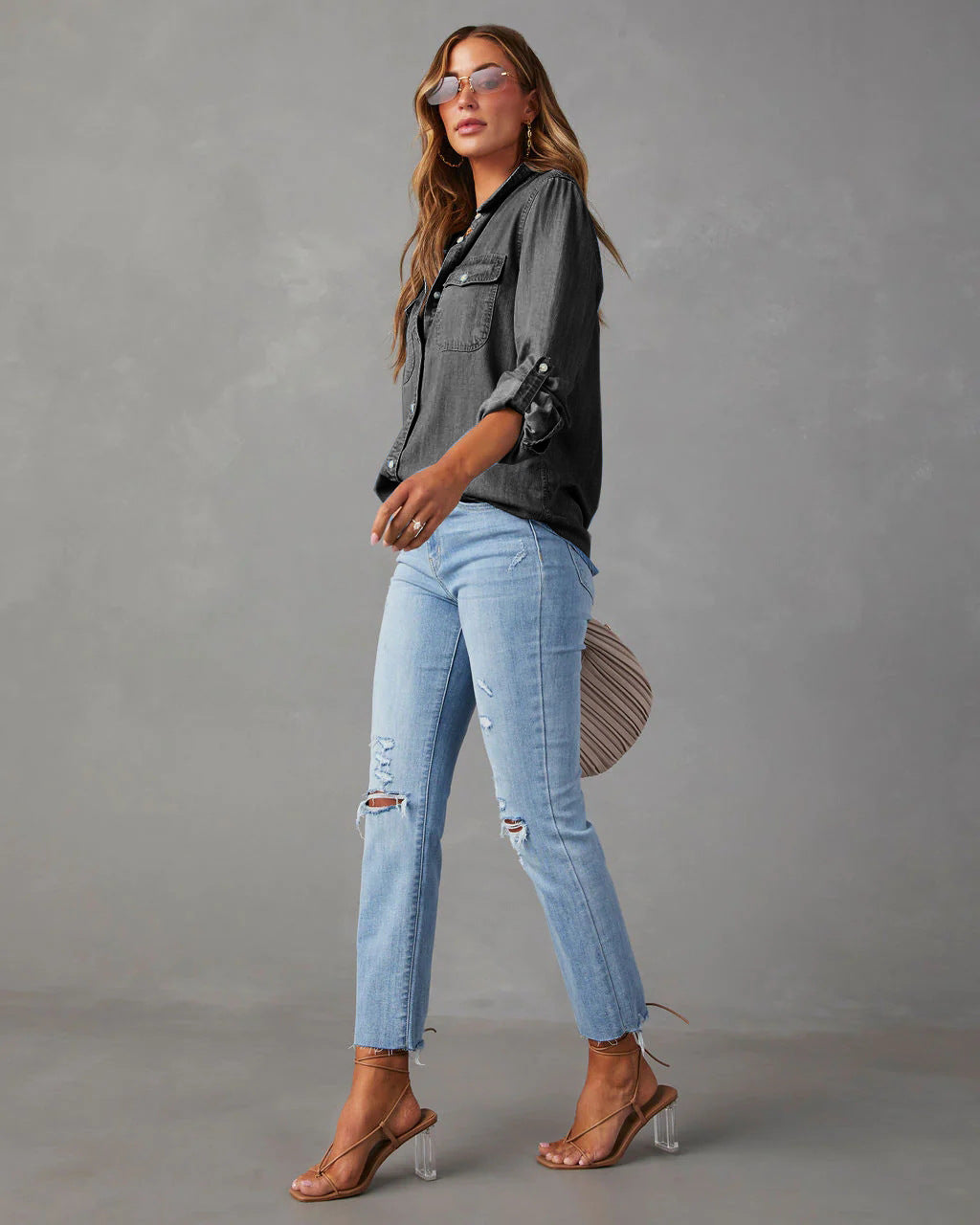 Lightweight Denim Shirt Women Long Sleeve