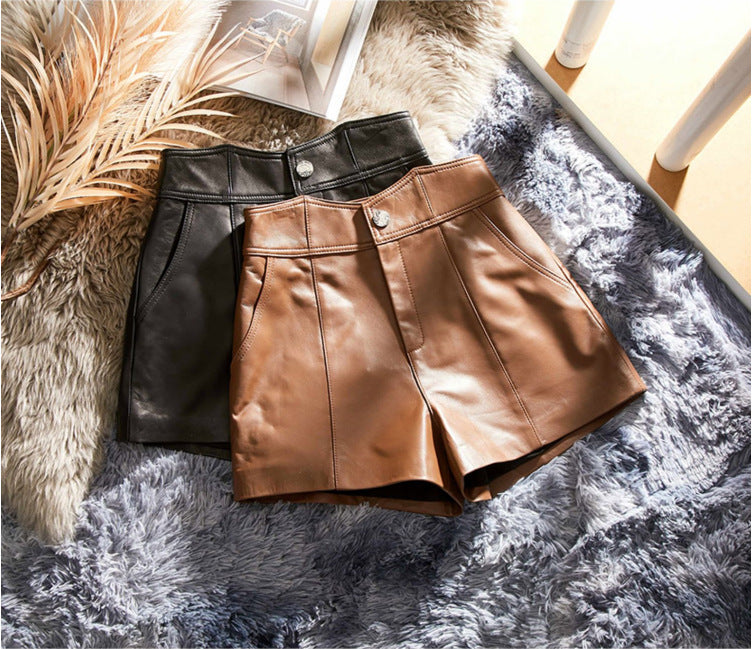 Women’s Leather High Waist Shorts Wide Leg