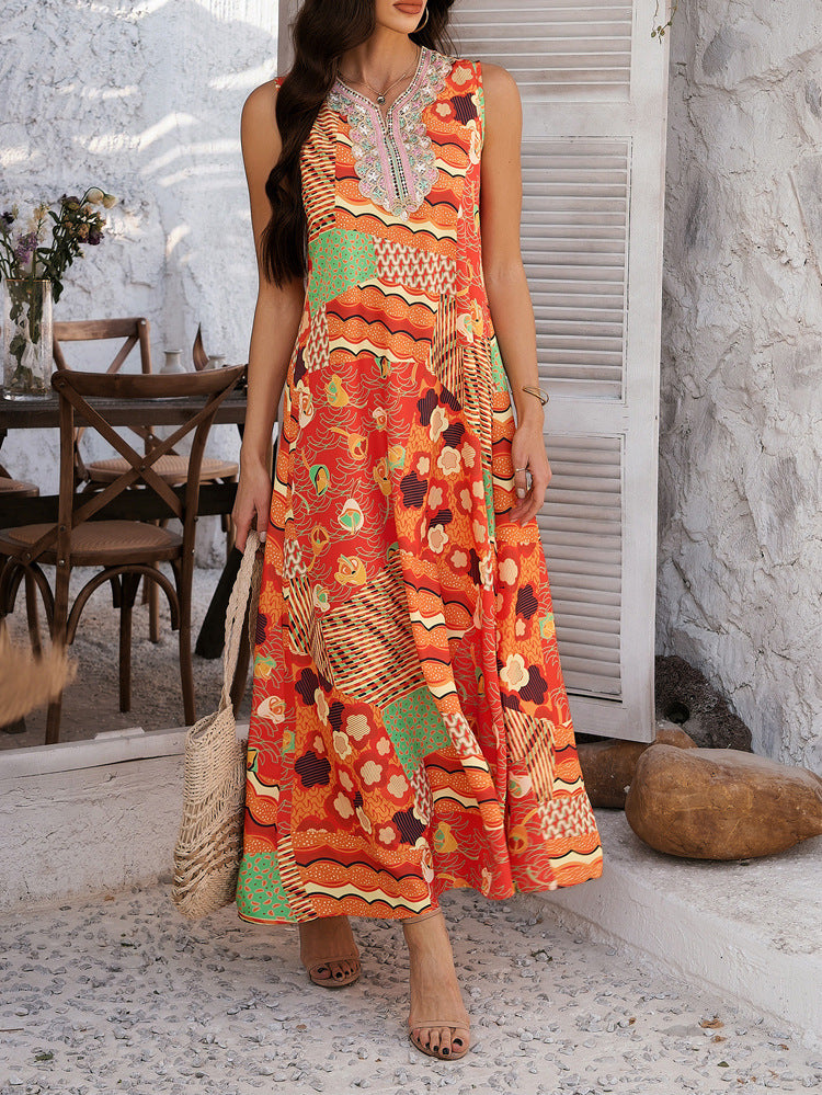 Orange Sleeveless Summer Maxi Dress Resort Wear