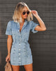 Short Sleeve Button Down Denim Mini Dress with Belt
