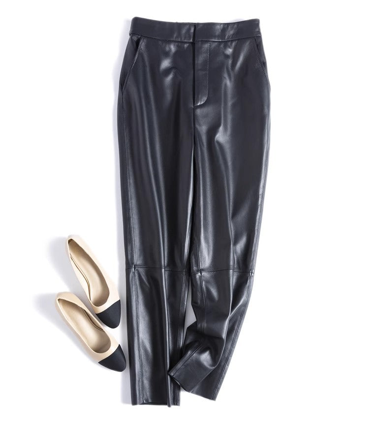 High Waisted Black Women Leather Pants Harem Style
