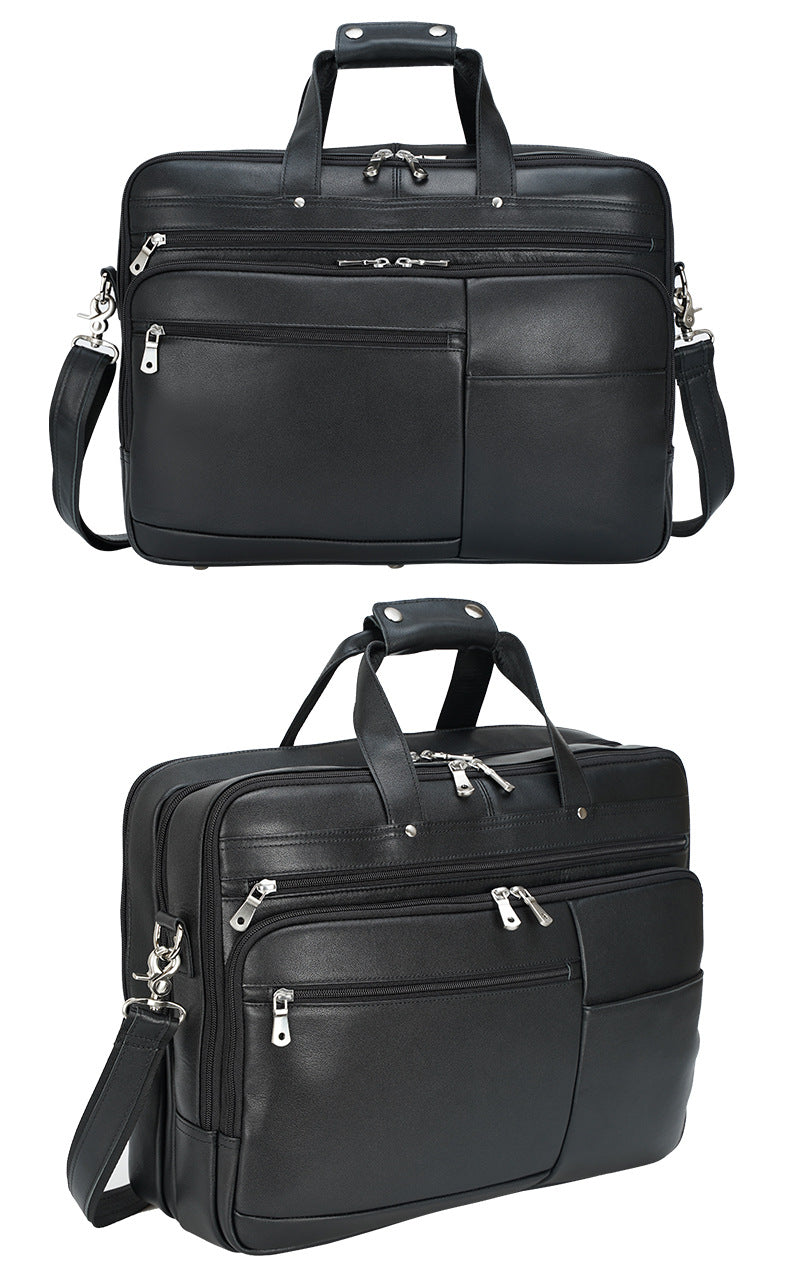 men's genuine leather laptop office bag with trolley sleeve