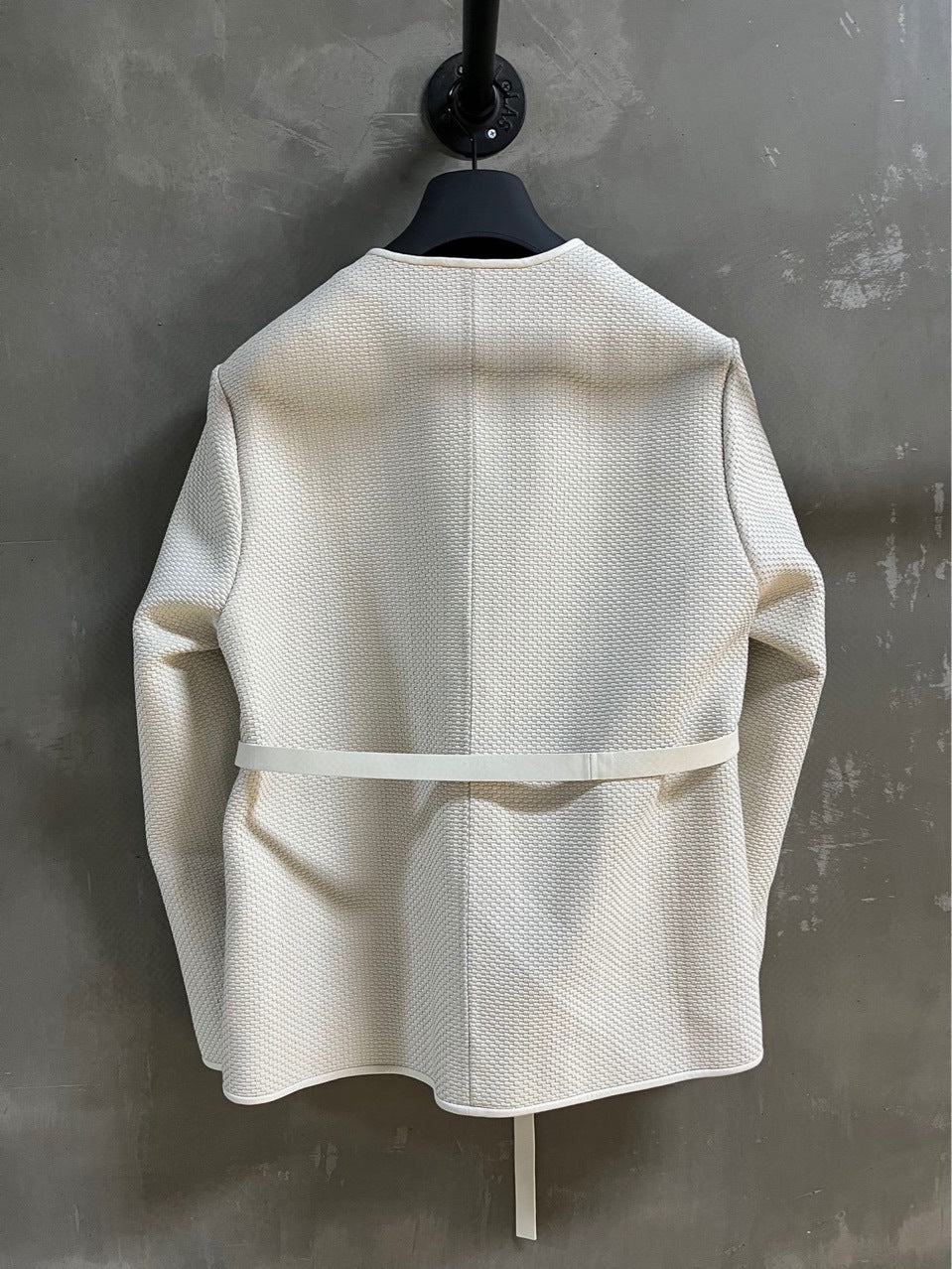 Women Hand Woven Leather Jacket with Open Front Belt