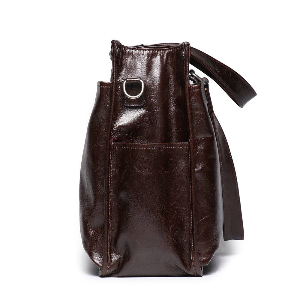 Leather Men's Business Laptop Briefcase with Shoulder Strap