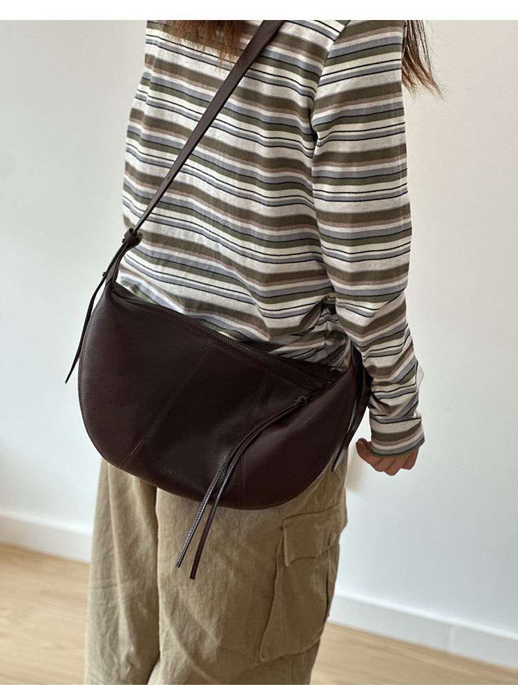 Brown Full Grain Leather Messenger Crossbody Bag for Women