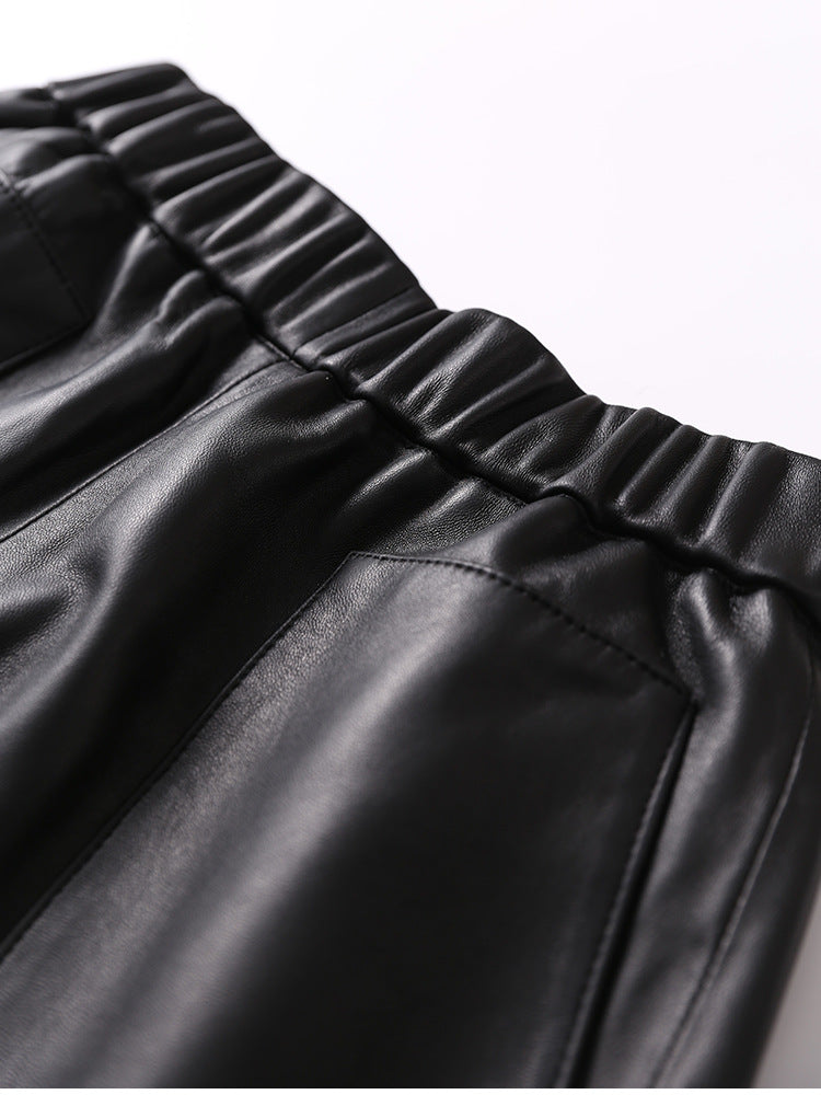 Women’s Genuine Sheepskin Leather High Waist Shorts with Pockets