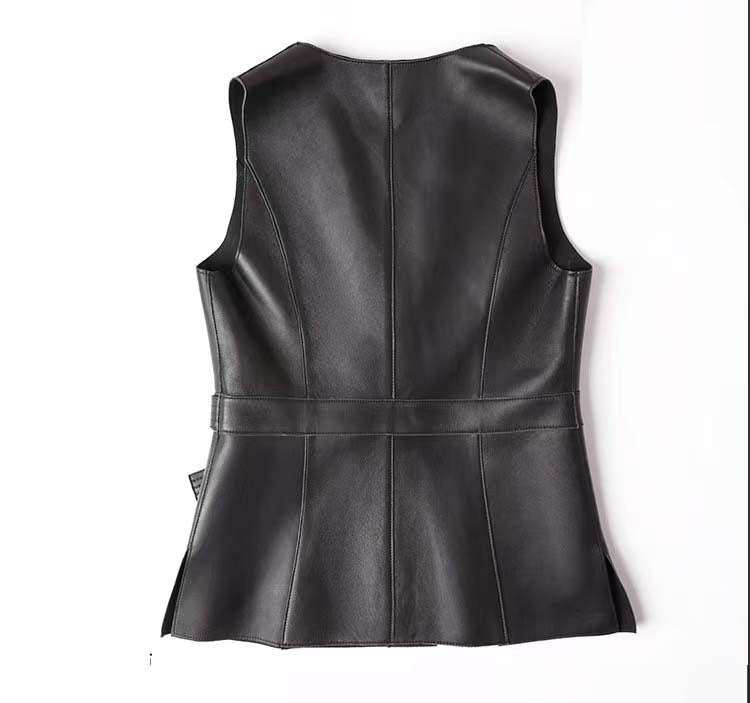 Women leather Vest with Belt Slim Waist Biker Style