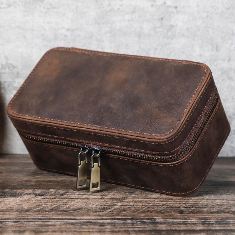 Mens Leather Watch Box for Travel 3 Slots