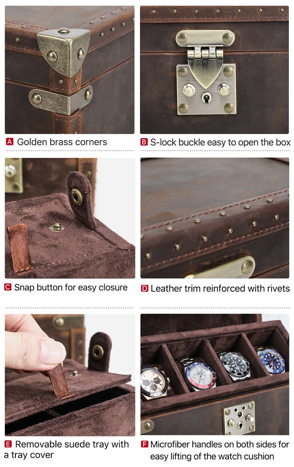 Luxury Leather 4 Watch Box for Men Display Organizer