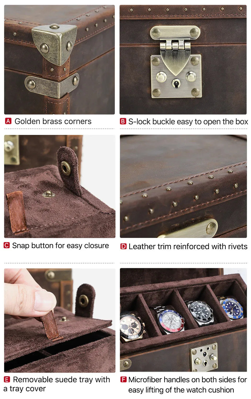 Luxury Watch Box Leather Display for 4 Timepieces
