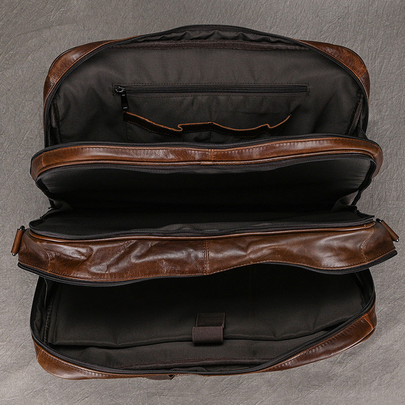 Genuine Leather Office Laptop Bag for Men with Trolley Sleeve